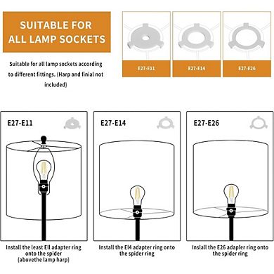 JUANWANG White Linen Drum Lampshade, 8.66" Top/Bottom, 7.87" H, Easy Assembly