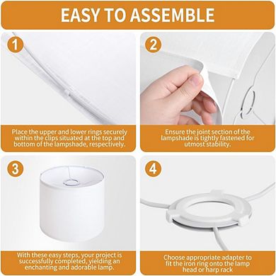 JUANWANG White Linen Drum Lampshade, 8.66" Top/Bottom, 7.87" H, Easy Assembly