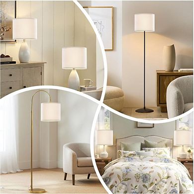 JUANWANG White Linen Drum Lampshade, 8.66" Top/Bottom, 7.87" H, Easy Assembly