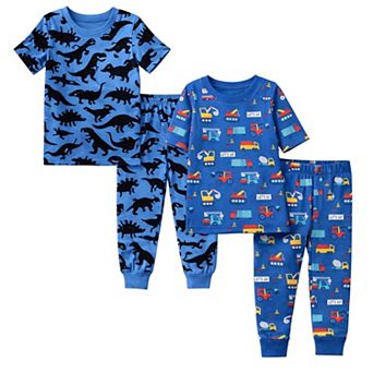 Kids Boys Dark Dinosaurs Cars 2-Pack Pajamas Snug Fit PJs Short Sleeve