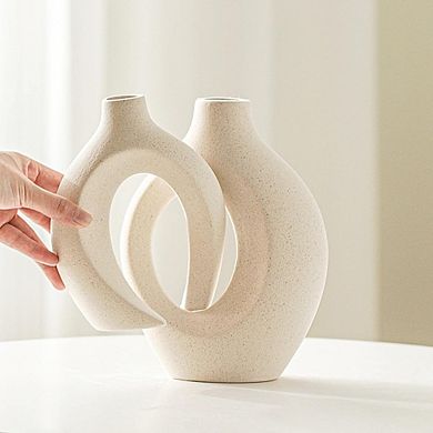 Ceramic Vase Set of 2, Nordic Boho Decorative Flower Vases for Home