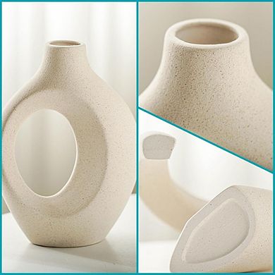 Ceramic Vase Set of 2, Nordic Boho Decorative Flower Vases for Home