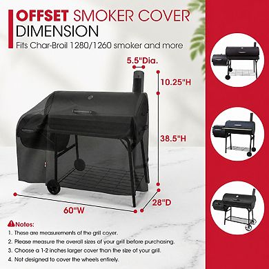 Offset Cover Heavy Duty Waterproof Charcoal BBQ Grill Fade Resistant Wind Resistant Easy Cleaning