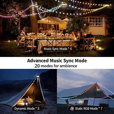 Camping String Lights, Retractable RGB Rechargeable Outdoor Lantern Lights