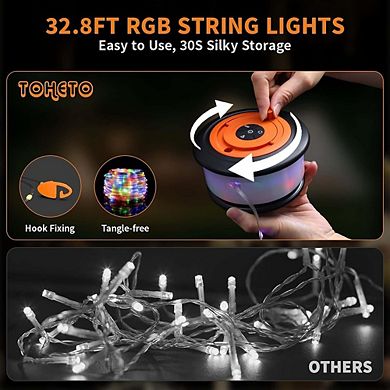 Camping String Lights, Retractable RGB Rechargeable Outdoor Lantern Lights