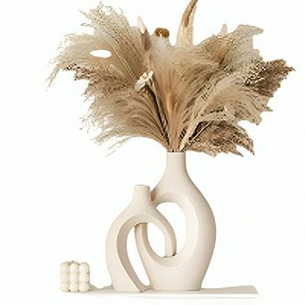 Ceramic Vase Set of 2, Boho Nordic Decorative Round Vases for Home