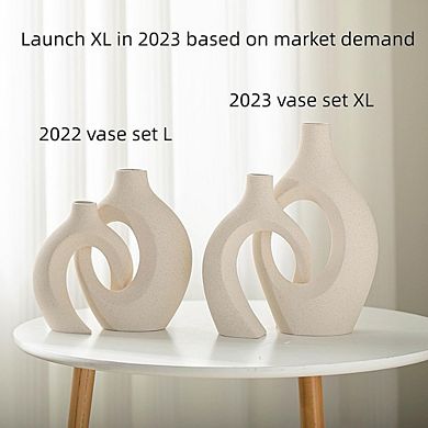 Ceramic Vase Set of 2, Boho Nordic Decorative Round Vases for Home