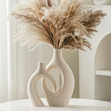 Ceramic Vase Set of 2, Boho Nordic Decorative Round Vases for Home