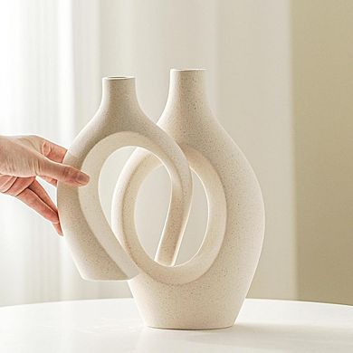 Ceramic Vase Set of 2, Boho Nordic Decorative Round Vases for Home