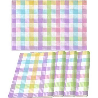 Linen Easter Buffalo Check Plaid Placemats Set of 4 Rustic Spring Place Mats for Home Kitchen Dining