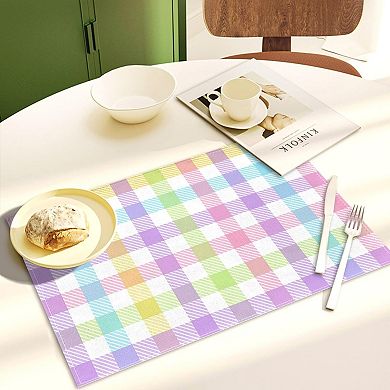 Linen Easter Buffalo Check Plaid Placemats Set of 4 Rustic Spring Place Mats for Home Kitchen Dining