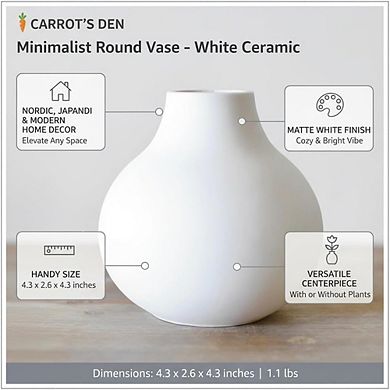 Ceramic Round Vase, Minimalist Nordic Japandi Decor for Home