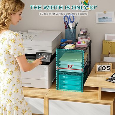 2-Tier Metal Wire Bookshelf, Adjustable Freestanding Storage Organizer