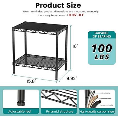 2-Tier Metal Wire Bookshelf, Adjustable Freestanding Storage Organizer