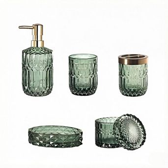 EMPO 6 pc Bathroom Clear Glass Accessories Set (Lotion Soap Dispenser, Soap Dish, Toothbrush Holder,