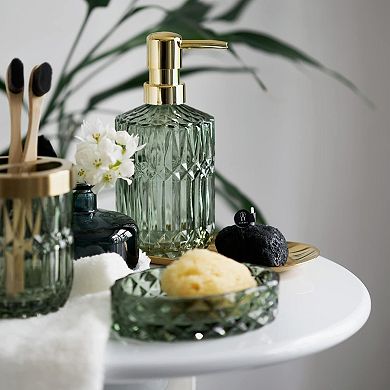 EMPO 6PCS Bathroom Clear Glass Accessories Set (Lotion Soap Dispenser, Soap Dish, Toothbrush Holder,
