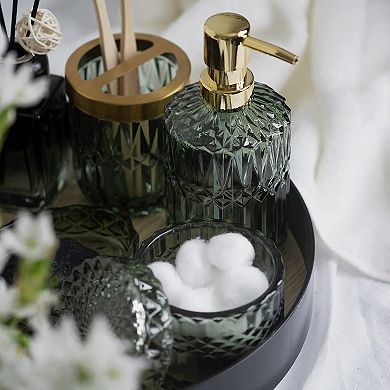 EMPO 6PCS Bathroom Clear Glass Accessories Set (Lotion Soap Dispenser, Soap Dish, Toothbrush Holder,
