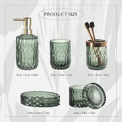 EMPO 6PCS Bathroom Clear Glass Accessories Set (Lotion Soap Dispenser, Soap Dish, Toothbrush Holder,