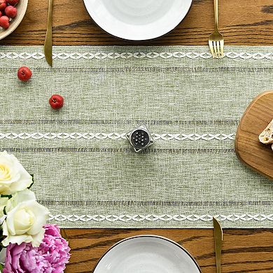 Rustic Cotton Linen Table Runner, Seasonal Embroidered Hollow Kitchen Dining Table Decoration