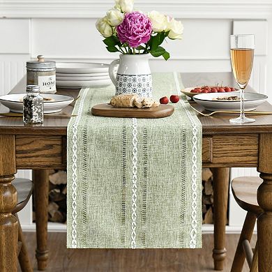 Rustic Cotton Linen Table Runner, Seasonal Embroidered Hollow Kitchen Dining Table Decoration