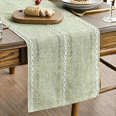Rustic Cotton Linen Table Runner, Seasonal Embroidered Hollow Kitchen Dining Table Decoration