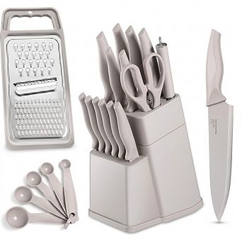 21 pc Stainless Steel Kitchen Knife Set with Knife Block and Accessories