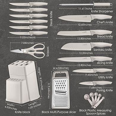 21-Piece Stainless Steel Kitchen Knife Set with Knife Block and Accessories