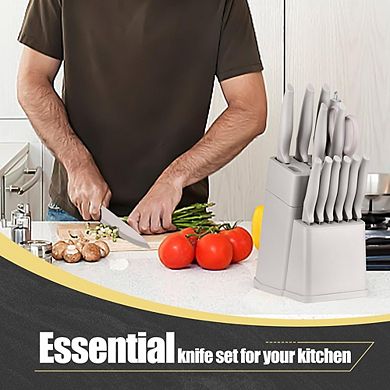 21-Piece Stainless Steel Kitchen Knife Set with Knife Block and Accessories