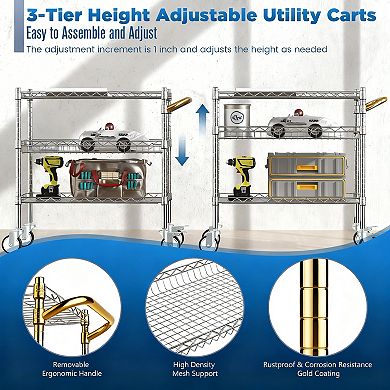 3-Tier Heavy Duty Rolling Cart for Kitchen & Garage