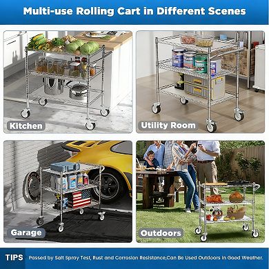 3-Tier Heavy Duty Rolling Cart for Kitchen & Garage