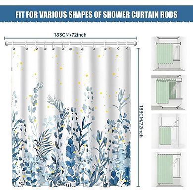 Watercolor Shower Curtain, Eucalyptus Leaf Flower Shower Curtain for Bathroom, Modern Minimalist