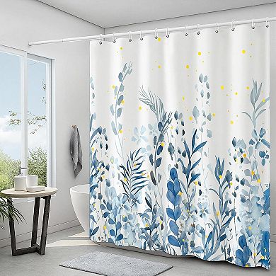Watercolor Shower Curtain, Eucalyptus Leaf Flower Shower Curtain for Bathroom, Modern Minimalist