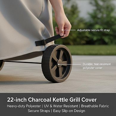 22-inch Charcoal Kettle Grill Cover Heavy-duty Polyester UV Water Resistant Secure Straps Easy