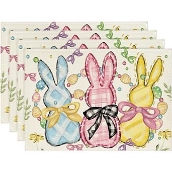 Bunny Rabbits Eggs Easter Placemats Set of4,12x18 Inch Floral Bow Seasonal Spring Holiday Table Mats