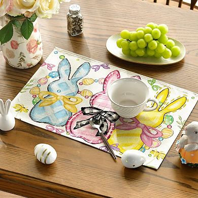 Bunny Rabbits Eggs Easter Placemats Set of4,12x18 Inch Floral Bow Seasonal Spring Holiday Table Mats