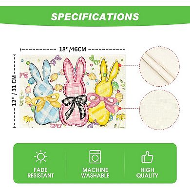 Bunny Rabbits Eggs Easter Placemats Set of4,12x18 Inch Floral Bow Seasonal Spring Holiday Table Mats