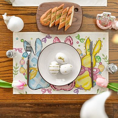 Bunny Rabbits Eggs Easter Placemats Set of4,12x18 Inch Floral Bow Seasonal Spring Holiday Table Mats