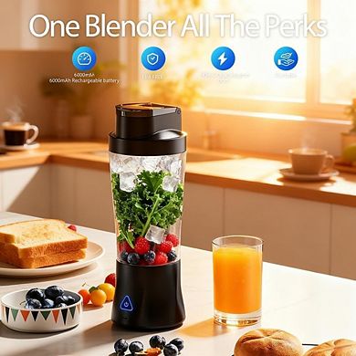 3-in-1 Portable Blender, 24oz Cordless, USB-C Rechargeable, Self-Cleaning, BPA-Free