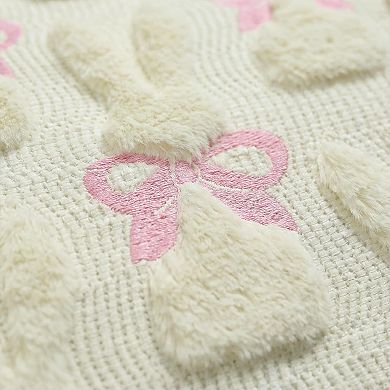 Soft Plush Faux Fur Jacquard Bunny Bow Easter Table Runner, Holiday Kitchen Dining Table Decoration