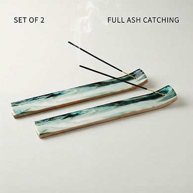 Mango Wood Incense Holder Set of 2, Ash Catcher Tray for Home Decor