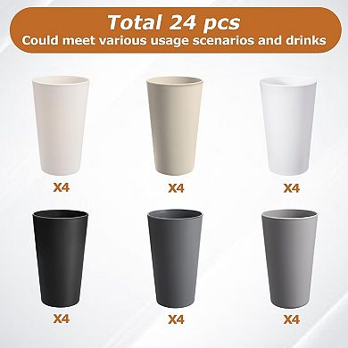24 Pcs Unbreakable Plastic Cups Set, 20 oz Reusable Plastic Cups, Stackable Water Tumblers