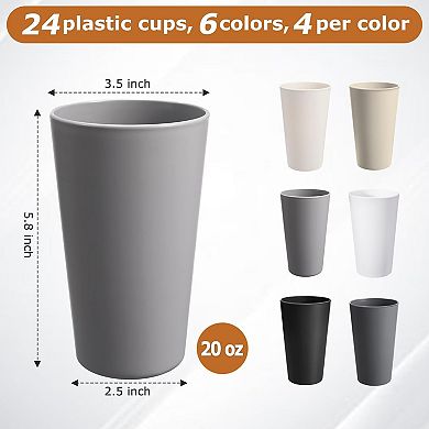 24 Pcs Unbreakable Plastic Cups Set, 20 oz Reusable Plastic Cups, Stackable Water Tumblers