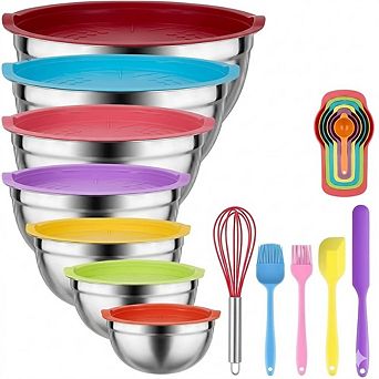 26 pc Stainless Steel Nesting Bowls with Lids Durable & Dishwasher Safe