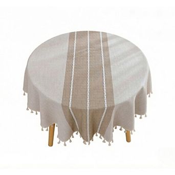 Table Cloth Tassel Cotton Linen Table Cover for Kitchen Dinning Wrinkle Free Table Cloths (60 in )