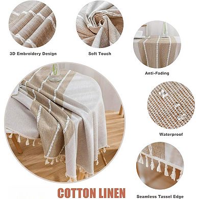 Table Cloth Tassel Cotton Linen Table Cover for Kitchen Dinning Wrinkle Free Table Cloths (60in )