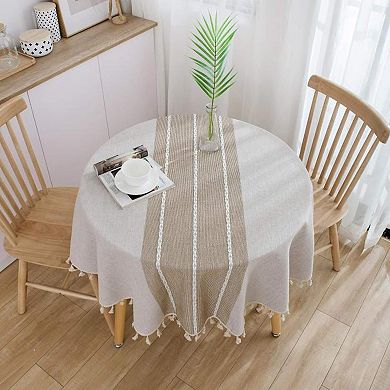 Table Cloth Tassel Cotton Linen Table Cover for Kitchen Dinning Wrinkle Free Table Cloths (60in )