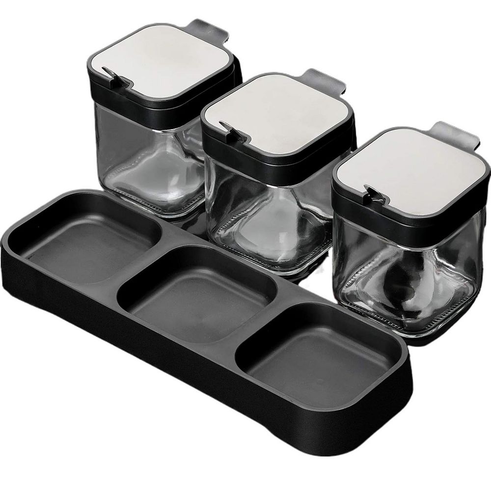 Condiment Jar Spice Container with Lids and Spoons, 8.6oz Clear Glass ...