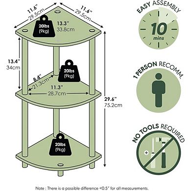 3-Tier Corner Bookshelf, Open Shelves for Storage & Organization