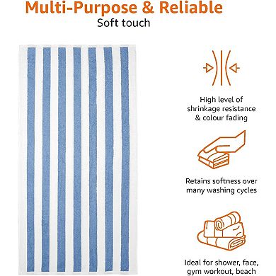Soft & Absorbent Beach Towels, Cotton, Cabana Stripe, Machine Washable, Quick Dry, Large , 2-Pack
