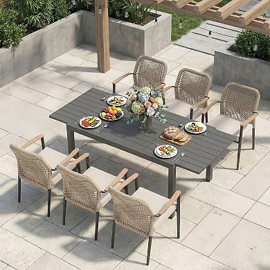 SUNSITT 7 Piece Outdoor Dining Set, 59" - 83" Expandable Table and 6 Chairs, Dark Grey